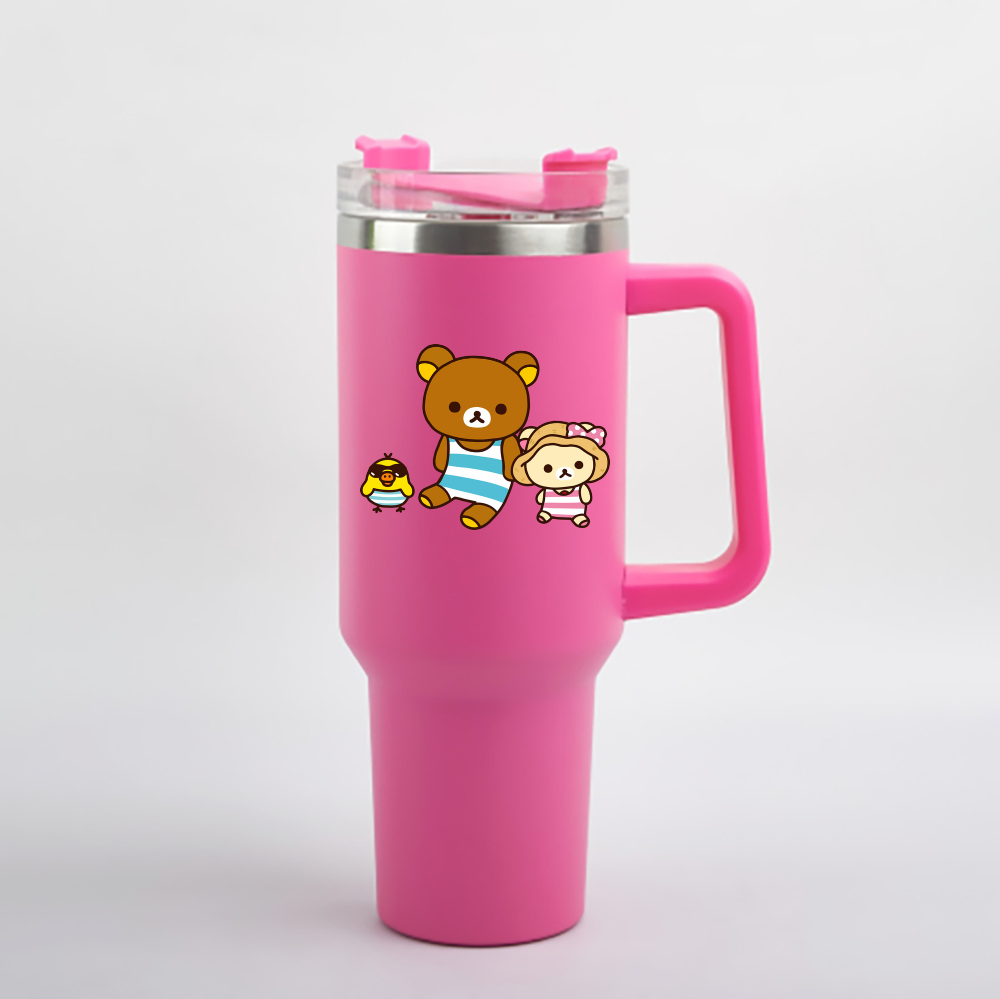 （画像用） リラックマ リラックマ キイロイトリ Rilakkuma Korilakkuma Kiiroitori 1200mL車用タンブラー - クリスタルステッカー（プラスチックストロー付き）